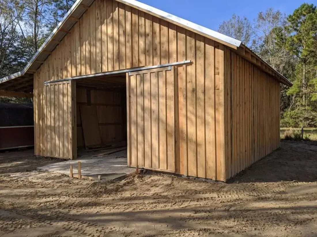 Pole barn structure built on a prepared site